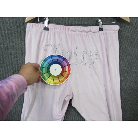 Juicy Couture Velour Joggers Womens Large Pants Rhinestone Retro Vibes Baby Pink - Picture 7 of 11